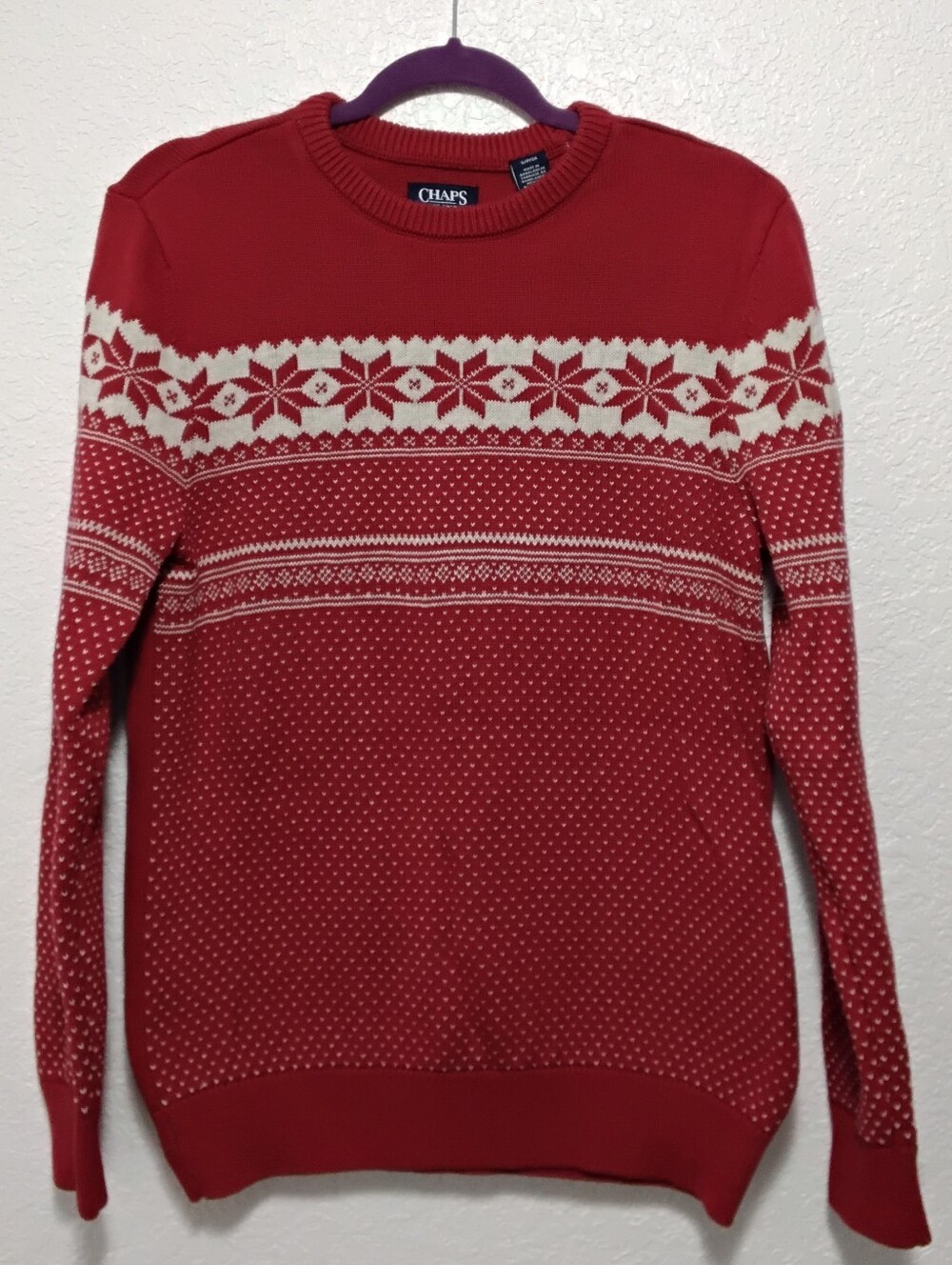Chaps Men’s Red Fair Isle Crewneck Sweater Size Small